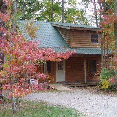 Hideaway Cabin Outside with Fall Leaves