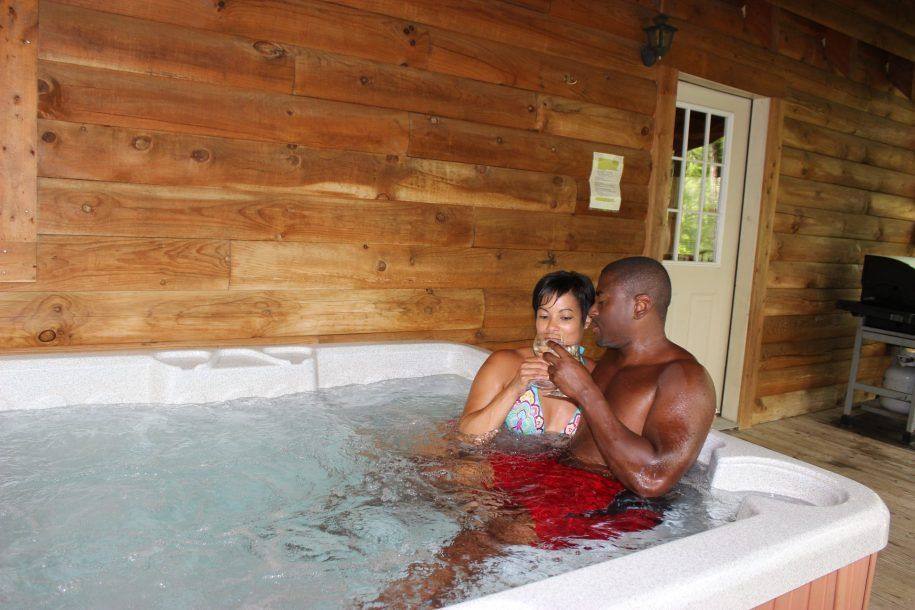 Country Road Cabins West Virginia Couple in Hot Tub